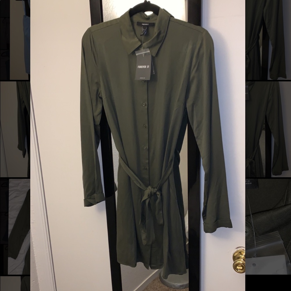 Olive Woven Long Sleeve Dress!!! - Picture 2 of 4